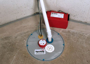 A sump pump system with a battery backup system installed in Wrightsville