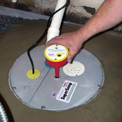 A newly installed sump pump system in a basement in Wrightsville